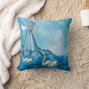 White Swans And Angel Cushion