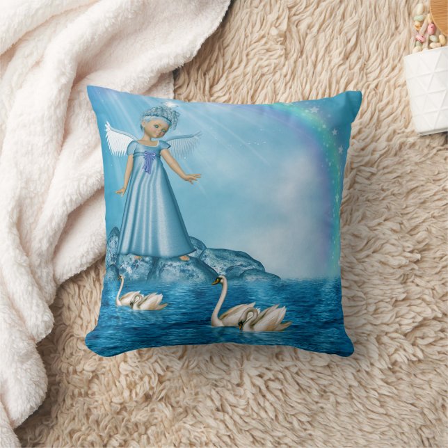 White Swans And Angel Cushion (Blanket)