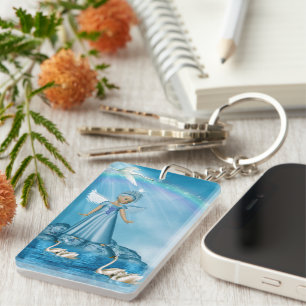White Swans And Angel Key Ring