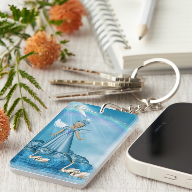 White Swans And Angel Key Ring (Front Right)