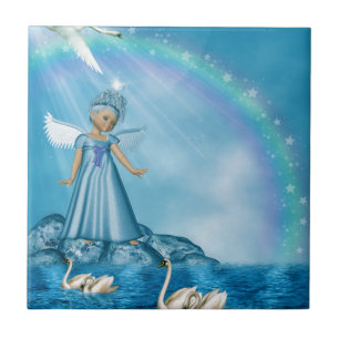 White Swans And Angel Tile