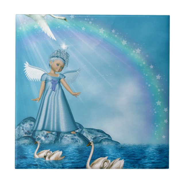 White Swans And Angel Tile (Front)