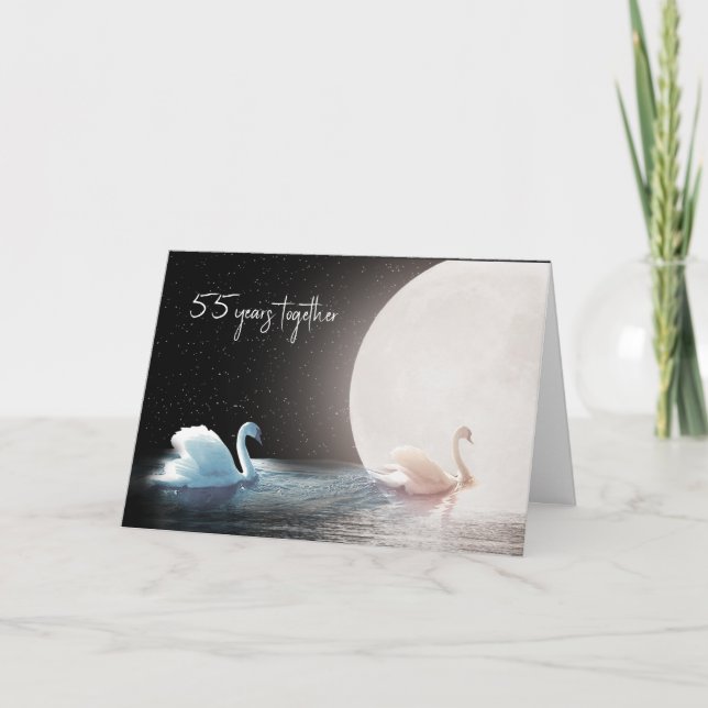White Swans and Moon 55th Anniversary Card (Front)