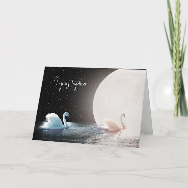 White Swans and Moon 9th Anniversary  Card (Front)