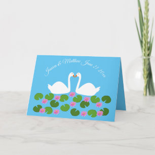 White Swans and Water lilies Custom Wedding Card