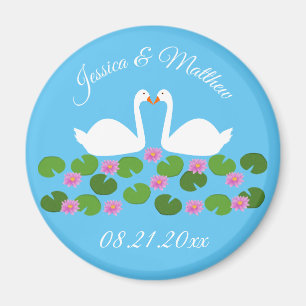 White Swans and Water lilies Custom Wedding Magnet