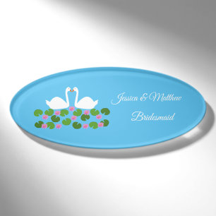 White Swans and Water lilies Wedding Bridesmaid Name Tag
