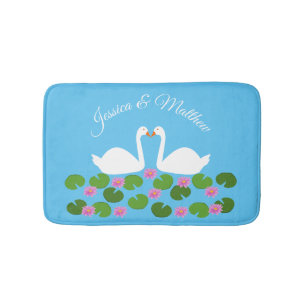 White Swans and Water lilies Wedding Custom Bath Mat