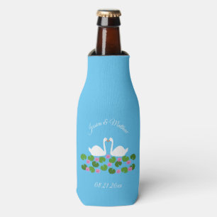 White Swans and Water lilies Wedding Custom Bottle Cooler