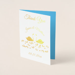 White Swans and Water lilies Wedding Custom Foil Card