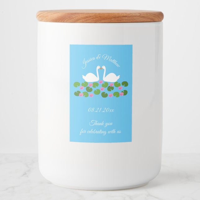 White Swans and Water lilies Wedding Custom Food Label (Front)