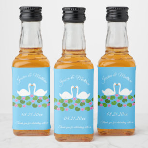 White Swans and Water lilies Wedding Custom Liquor Bottle Label