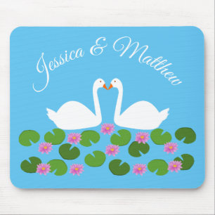 White Swans and Water lilies Wedding Custom Mouse Mat