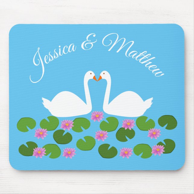 White Swans and Water lilies Wedding Custom Mouse Mat (Front)