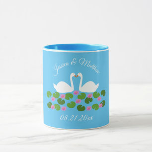 White Swans and Water lilies Wedding Custom Mug