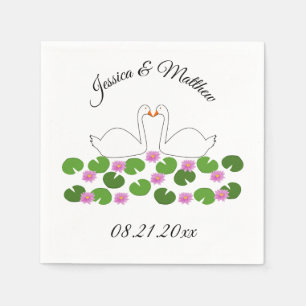 White Swans and Water lilies Wedding Custom Napkin