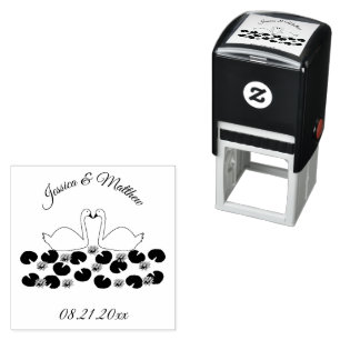 White Swans and Water lilies Wedding Custom Self-inking Stamp