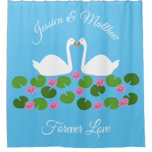 White Swans and Water lilies Wedding Custom Shower Curtain