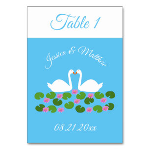White Swans and Water lilies Wedding Custom Table Number