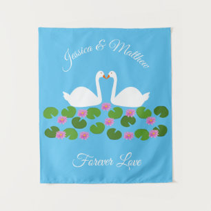 White Swans and Water lilies Wedding Custom Tapestry