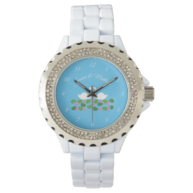 White Swans and Water lilies Wedding Custom Watch (Front)