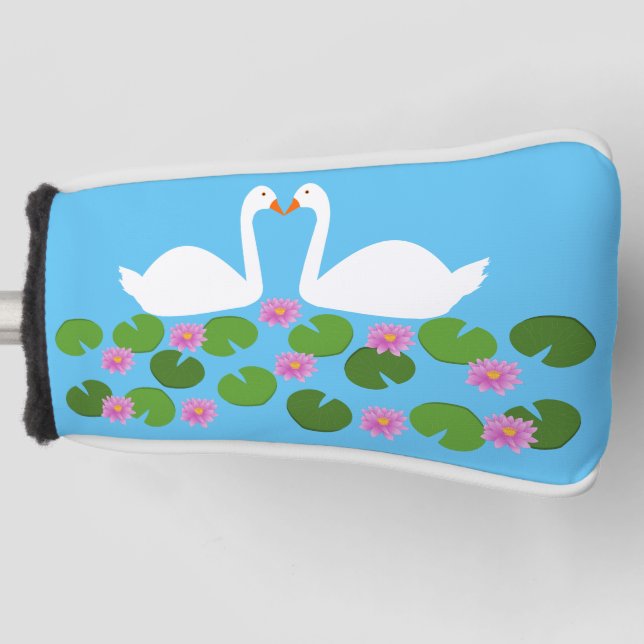White Swans and Water lilies Wedding Golf Head Cover (Front)