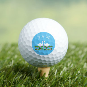 White Swans and Water lilies Wedding Monogrammed Golf Balls