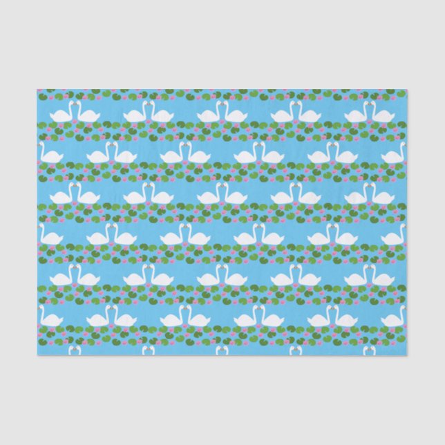 White Swans and Water lilies Wedding Patterned Tissue Paper (Front)