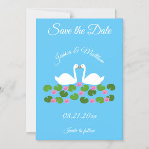 White Swans and Water lilies Wedding Save the Date Magnetic Invitation