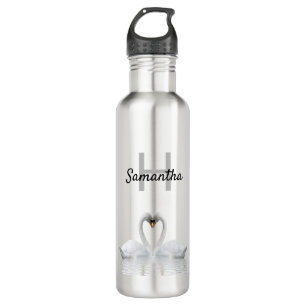 White swans birds love name monogram 710 ml water bottle