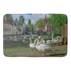 White swans in Bruges Bath Mat