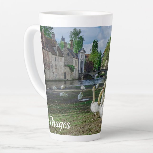 White swans in Bruges downtown Latte Mug (Left Angle)