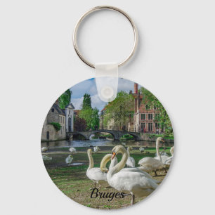 White swans in Bruges Key Ring