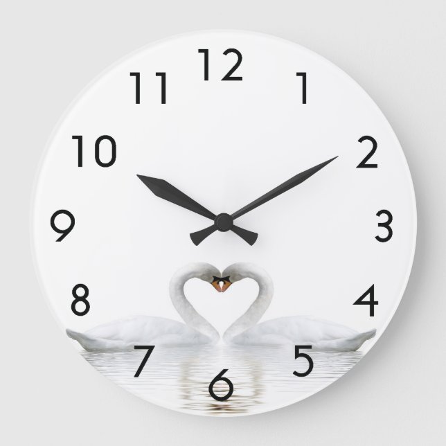 White swans in love large clock (Front)
