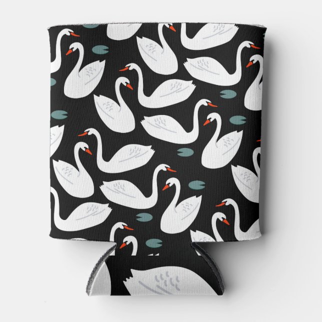 White Swans Lake Seamless Wallpaper Can Cooler (Front)