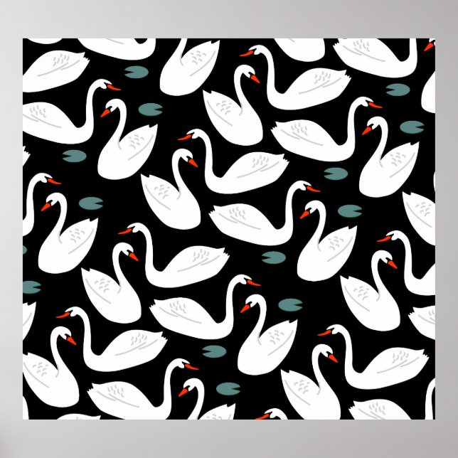 White Swans Lake Seamless Wallpaper Poster (Front)