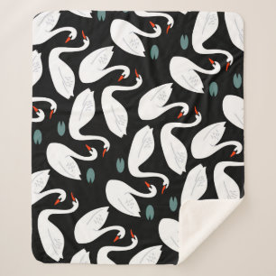 White Swans Lake Seamless Wallpaper Sherpa Blanket
