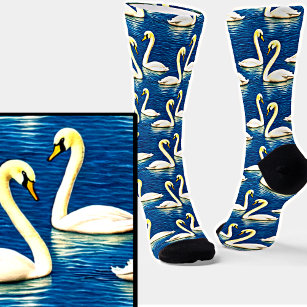 White Swans on a Blue Lake Socks