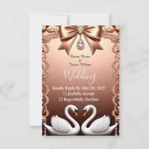 🌸 White Swans Rose Gold Wedding RSVP Card