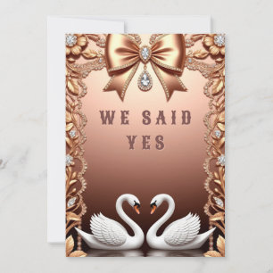 🌸 White Swans Rose Gold Wedding Theme 💖 Invitation