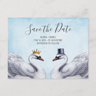 White Swans Save the Date Announcement Postcard