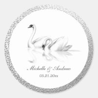 white swans textured silver monogram wedding