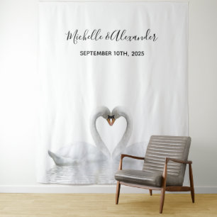 White swans wedding photo backdrop tapestry