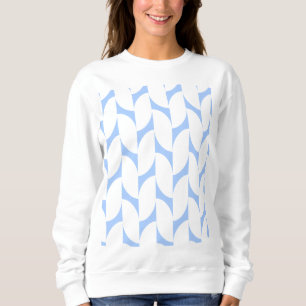 White Sweatshirt with Sky Blue Abstract Geometric