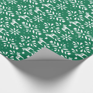 White Swedish Dala Horse Green Holiday Gift Wrap
