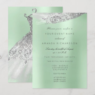 White Sweet 16th Bridal Dress Mint Green Invitation
