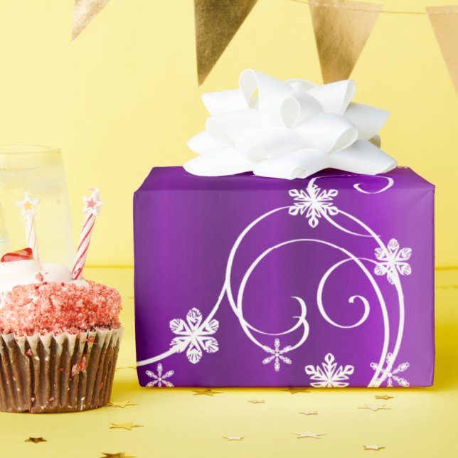 White Swirls and Snowflakes Purple Christmas Wrapping Paper (Creator Uploaded)