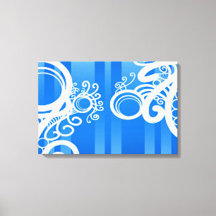 White Swirls Art Nouveau And blue Chic Stripes Canvas Print