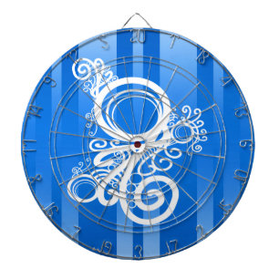 White Swirls Art Nouveau And blue Chic Stripes Dartboard