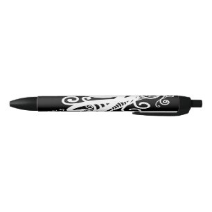 White Swirls Art Nouveau Blue Ink Pen